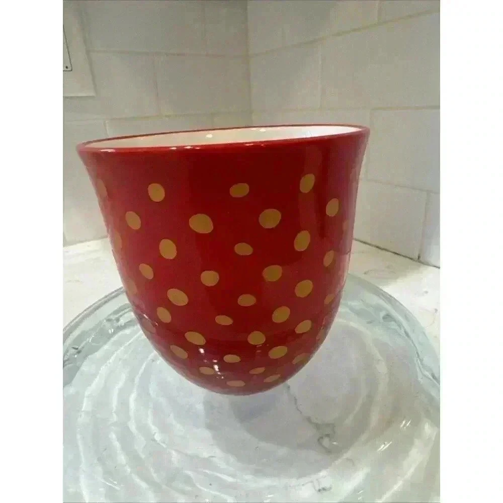 The Pioneer Woman Collection Red Gold Polka Dotted Stoneware Mug Ornate Handle